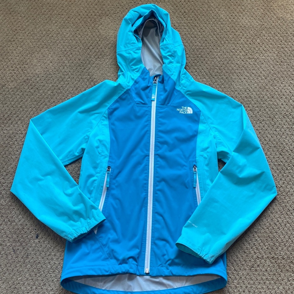 The North Face Girls Aqua and Light Blue Windbreaker/Raincoat